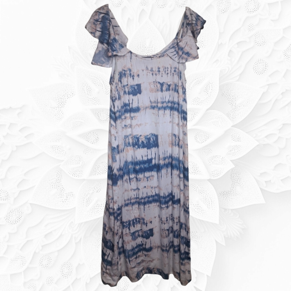 Michael Stars Michael Stars Purple Shibori Printed Flounce Slip Dress